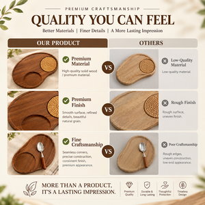 Plateau de service en bois d'acacia de qualité supérieure avec insert en rotin tressé, plateau de présentation pour café, thé et en-cas - Product Image 2