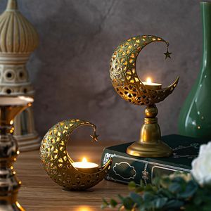 Candelabros de Metal Dorado Antiguo con Forma de Luna Creciente y Adorno Colgante de Estrella para Decoración de Hogar Musulmán, Ramadán y Bodas - Product Image 1
