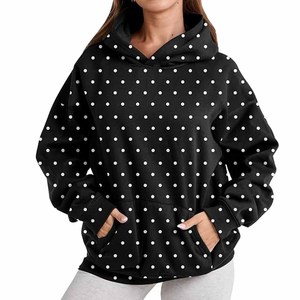 Wholesale Custom Women <b>Brown</b> Polka Dot Hoodie Oversized Cotton <b>Fleece</b> Loose Fit Preppy Streetwear Pullover Sweatshirt - Product Image 5