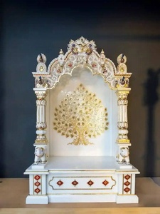 Inlay Design Marble <b>Mandir</b> for Apartment Marble Temple with Semi Precious Stone Inlay Traditional Marble Carved Temple India - Product Image 2