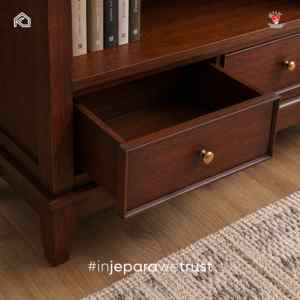 Solid <strong>Mahogany</strong> Wood <strong>Bookcase</strong> with 2 Drawers Classic Wooden Bookshelf for Living Room Home Office Furniture - Product Image 3