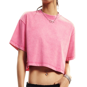 Women's Acid Wash <b>Crop</b> T-Shirt Vintage Oversized Boxy Tee Drop Shoulder Cotton Streetwear Retro Casual <b>Top</b> 2026 - Product Image 5