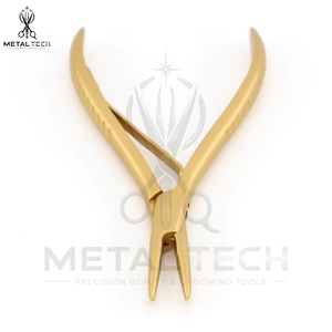 Pince de retrait d'extensions capillaires en acier inoxydable plaqué or mat, à mâchoires dentelées, pour l'ouverture de micro-anneaux et la dépose de liens, outil de salon en métal - Product Image 3