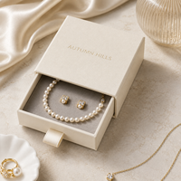 Boîte à bijoux minimaliste en crème avec tiroir coulissant, design écologique réutilisable, logo personnalisé, doublure en éponge, emballage cadeau