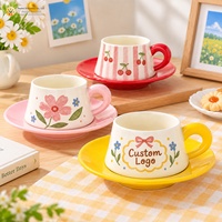 Tasses Kawaii 280 ml avec anse épaisse, tasses à café en céramique avec soucoupe, jolies fournitures de café, thé et expresso pour boutiques, cadeaux d'affaires