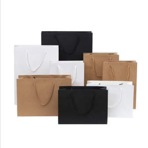 Custom Logo Kraft Paper Tote Bags Black, Brown, White Plain Packaging Bags for T-<b>Shirts</b> & Promotions - Product Image 3