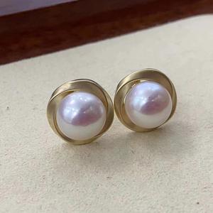 Boucles d'oreilles rétro demi-coupées en perles de Zhuji 2025, style japonais, finition mate, petites et fraîches, aiguille en argent 14K, mode tendance - Product Image 2