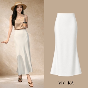 Women's White High Waist A-Line <b>Long</b> <b>Skirt</b> Minimalist Casual Office <b>Skirt</b> Polyester/Spandex <b>Summer</b> Comfortable <b>Skirt</b> MIREL - Product Image 1