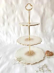 Handmade Enamel 3-<b>Tier</b> <b>Cake</b> <b>Stand</b> Blue Floral Gold Trim Multi-Layer Serving Tray High Quality Resin <b>Cake</b> <b>Stand</b> for Birthday <b>Cake</b> - Product Image 4