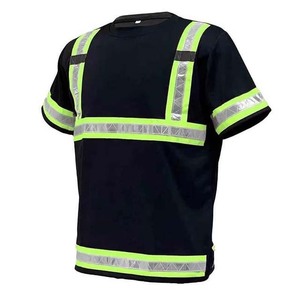 Camisa de Trabajo Reflectante de Alta Visibilidad para Hombre, Estilo Chaleco de Poliéster, Negra con Rayas Verdes - Product Image 2