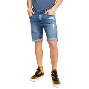 Shorts en jean droits taille haute personnalisés pour hommes, ourlet effiloché, coton écologique à séchage rapide, style vintage streetwear, mode estivale, OEM - Product Image 1