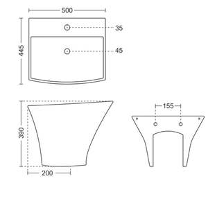 Lavabo rectangular de cerámica de lujo para colgar en la pared, 500x445x390mm, pedestal de media columna, lavabo flotante para baño, acabado liso - Product Image 4