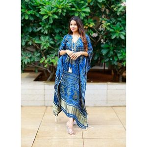 DESIGNER PARTY WEAR DIGITAL PRINT WORK STYLISH <b>KAFTAN</b> BLUE - Product Image 1