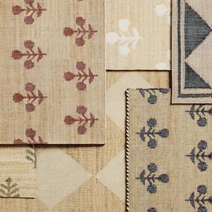 Tapis de couloir en jute à motif floral, tissage plat, style transitionnel, beige avec motif bleu marine, décoration intérieure - Product Image 6