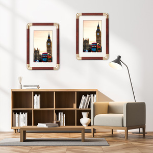 Cadre photo décoratif de bureau en PVC imitation bois, style chinois, 6 pouces, avec bordure en cuivre et <span class=keywords><strong>coins</strong></span> arrondis – Vente en gros - Product Image 3