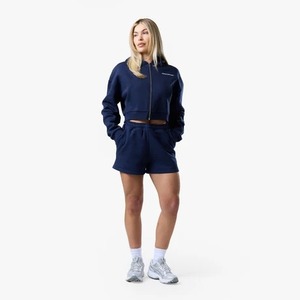 Wholesale Custom Full <b>Zip</b> Cropped Hoodie and Shorts Set Women Activewear Two Piece Tracksuit - Product Image 1