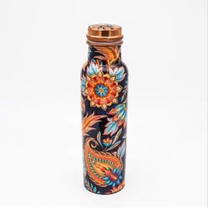 Copper Double Wall Customized Water Bottle with Floral Design Portable Travel <b>Drinkware</b> & Lid-Indian Home Crafts - Product Image 1
