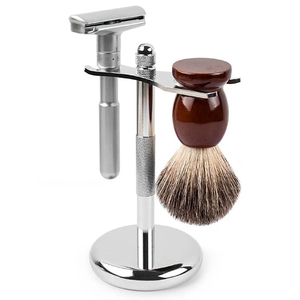 Shaving Set Adjustable Safety Razor Double Edge Wet Shaving Brush <b>Stand</b> 5 Blade Set Man Gift With Stainless Steel And Custom <b>Log</b> - Product Image 1