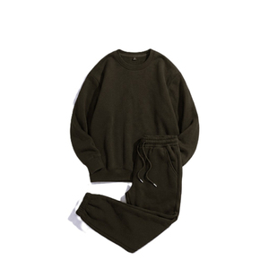 Conjunto Deportivo Unisex de Algodón de Color Sólido, Cuello Redondo, Manga Larga, Pantalones con Cordón, Estilo Casual, Transpirable, Holgado, para Adultos - Product Image 1