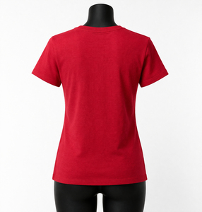 Women's <b>Red</b> Crew Neck Short Sleeve T-Shirt Slim Fit Jersey Cotton Casual Wear All Seasons - Product Image 2