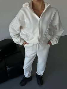 Custom Women's White Tracksuit Set Zip <b>Jacket</b> Wide Leg Pants Matching Two Piece Sportswear Casual Streetwear Wholesale Apparel - Product Image 3