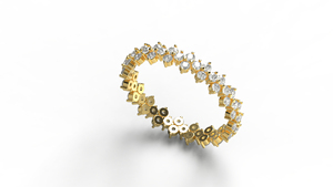 18K Solid Gold Ring Double Row Round Diamonds Ring Wide Zig Zag Eternity <b>Cluster</b> Band Gift for Her Fine Jewelry for Women - Product Image 2