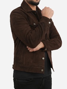 Chaqueta de Moda de Cuero de Gamuza Marrón para Hombre, Chaqueta de Motociclista de Cuero Genuino - Product Image 3