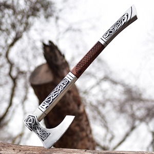 Handmade Carbon Steel Viking Battle <b>Axe</b> Head <b>Wood</b> Handle Leather Sheath Engraved 5 Cutting Edge 3Lb Weight for Camping DIY Gift - Product Image 3