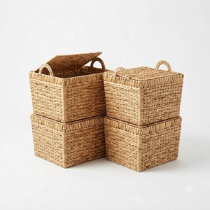 Natural Water Hyacinth Basket Handwoven Handmade Eco Friendly Woven Storage Basket Home Organizer Wholesale Supplier - Product Image 1