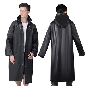 Impermeable Unisex con Capucha, Chaqueta Larga para Exteriores con Cierre de Botones y Bolsillos, Poliéster Negro, 120 cm de Largo - Product Image 2