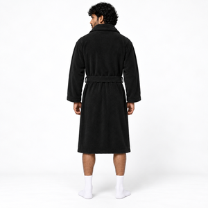 Peignoir Homme en Flanelle Noire 100% Coton à Col Châle, Manches Longues, Ceinture et Poches – Doux, Absorbant, Respirant, Séchage Rapide, Thermique, Idéal Spa et Maison - Product Image 4