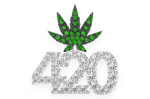 Pendentif 420, pendentif feuille, bijoux feuille, pendentif cannabis, pendentif glacé, pendentif hip hop, pendentif de luxe, moissanite - Product Image 1