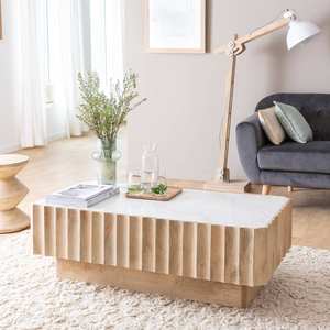 Table basse rectangulaire Vandana Aston Falcon en bois de manguier et marbre blanc - Product Image 1