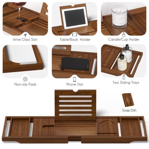 Teak Wood Luxury <b>Bath</b> <b>Caddy</b> with Drain Tray | Wholesale Handcrafted Bathroom Accessories - Product Image 5