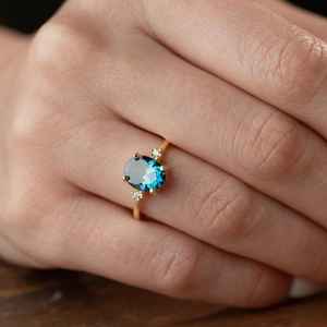 Bague ovale en vermeil avec tanzanite bleu violet, pierre précieuse, argent sterling 925 plaqué or 14 carats, style vintage, pierre de naissance de décembre - Product Image 5