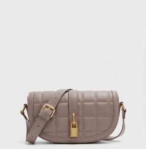 Genuine Leather Quilted crossbody bag for women with gold <b>lock</b> flap closure classic style all season daily use - Product Image 1