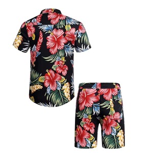 Ensemble chemise hawaïenne florale deux pièces pour homme, nouveau style d'été, personnalisé, en microfibre respirante à manches courtes, vente en gros - Product Image 3