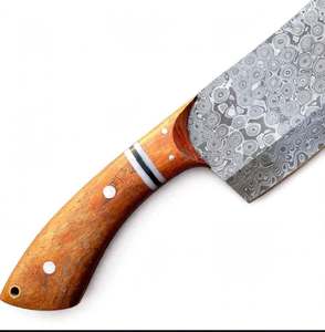 Cuchillo de Cocina Artesanal de Acero Damasco con Diseño de Gota de Lluvia, Mango de Madera de Burl, Cuchillo de Carnicero Resistente - Product Image 4
