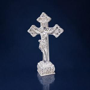 Idole de Jésus plaquée argent 999 de Jaipur Metals |   Statue chrétienne 100% en laiton |   5 x 3 x 7,5 cm |   74 g |   Cadeau religieux - Product Image 1