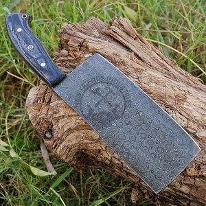 Couteau de boucher Damas forgé à la main, lame pleine en acier Damas, hachoir de cuisine pour chef, lame de 7 pouces, ambidextre, motif goutte de pluie - Product Image 3