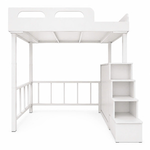 White Metal Loft <b>Bed</b> <b>Frame</b> <b>Platform</b> Bedstead with Side Guard Rails for Home Office Dormitory - Product Image 2