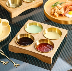 Plateau de service moderne en bois de qualité supérieure avec deux bols en acier inoxydable, support multifonctionnel pour snacks et condiments, idéal pour les baptêmes - Product Image 6