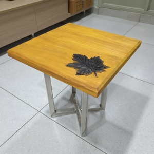 Modern <b>Wooden</b> Side Table With Leaf Inlay Contemporary Design Living Room Furniture Durable Metal Legs - Product Image 1