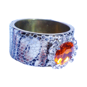 Luxury Gold Plated Copper Bangle <b>For</b> <b>Women</b> Unique Snakeskin Animal Print Inlay Design Large Orange <b>Crystal</b> Gemstone Brooch - Product Image 1