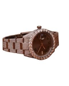 Nuevo Reloj de Diamantes de Corte Redondo Moissanite, Relojes de Lujo Totalmente Automáticos con Esfera Marrón VVV, Reloj con Incrustaciones de Diamantes - Product Image 3