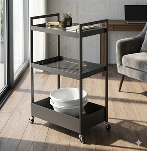 Modern 3-Tier Powder Coating Metal <b>Serving</b> Cart with Wheels Portable Kitchen Storage <b>Trolley</b> Lumetal Vitetnam - Product Image 4
