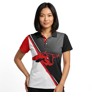 Polo de Manga Corta para Hombre con Estampado de Logo de Toro, Bloques de Color Negro, Blanco y Rojo, de Secado Rápido, Tejido de Poliéster, Ajuste Casual - Product Image 2