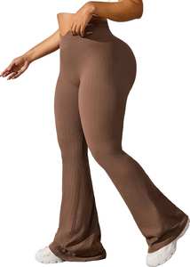 Women's & Men's Solid High-Waisted Yoga Active Wear Flare Leggings Quick Dry Spandex/Nylon <b>Material</b> Custom Logo Option - Product Image 6