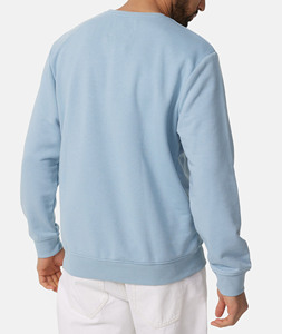 Pull décontracté à manches longues en coton bleu clair uni, col rond, polaire respirante écologique 300g pour homme – Fournisseur direct usine - Product Image 2