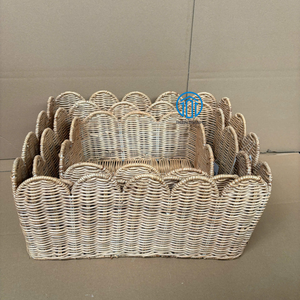 Rectangular Woven Rattan Storage Basket Scalloped Edge Handmade Eco Friendly Organizer Basket Wholesale Bulk Supplier Home Decor - Product Image 1
